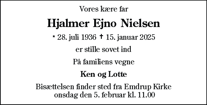 Dødsannonce for Hjalmer Ejno Nielsen