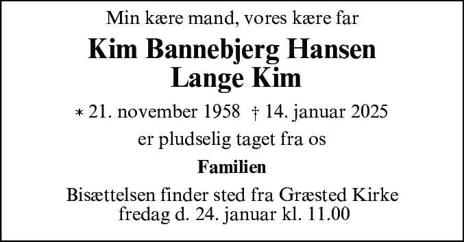 Dødsannonce for Kim Rene Bannebjerg Hansen