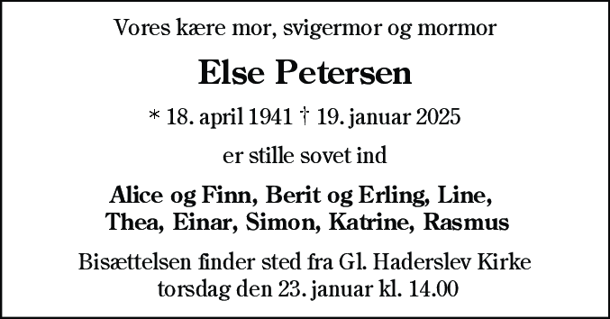 Dødsannonce for Else Christine Petersen