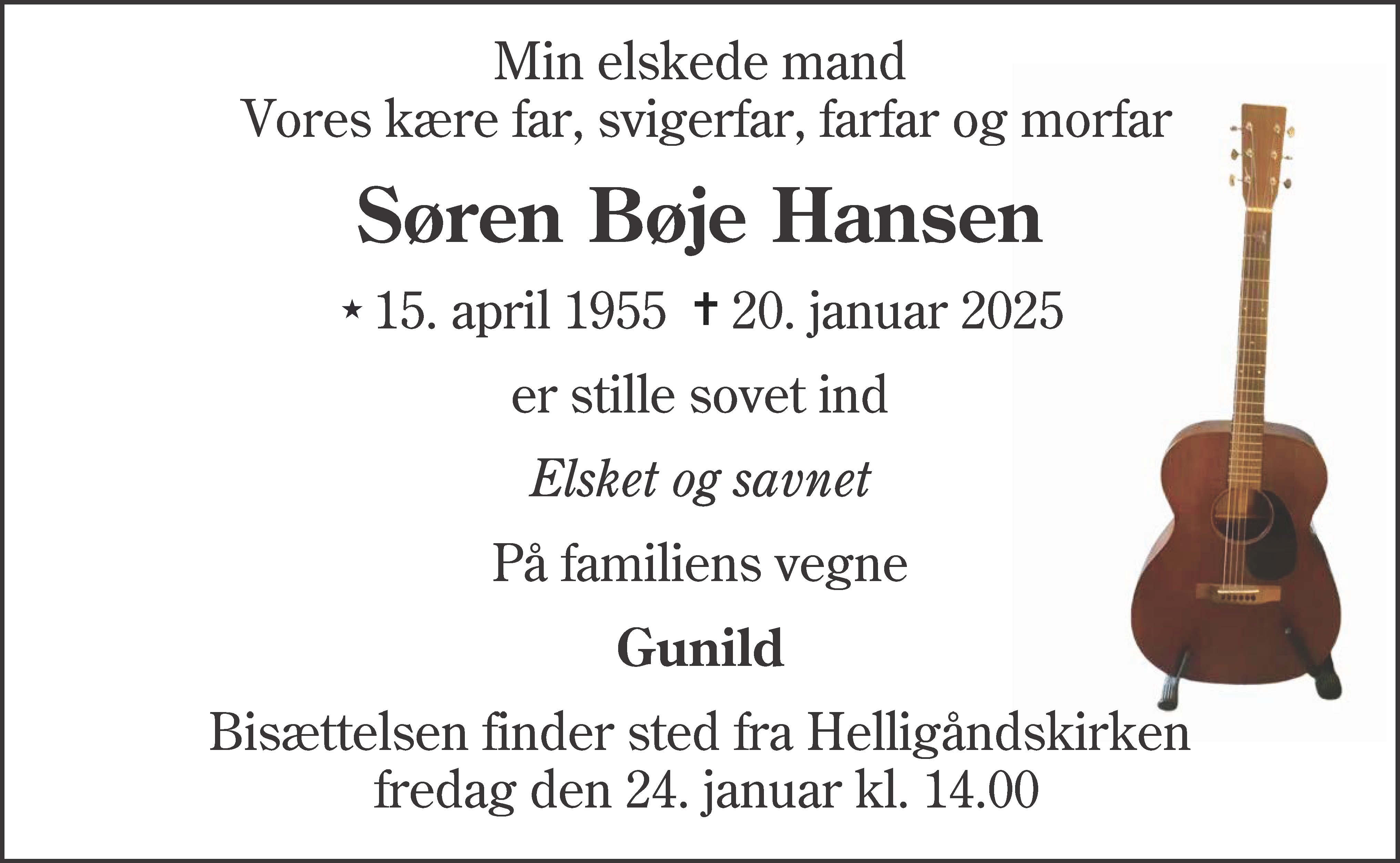 Dødsannonce for Søren Bøje Hansen