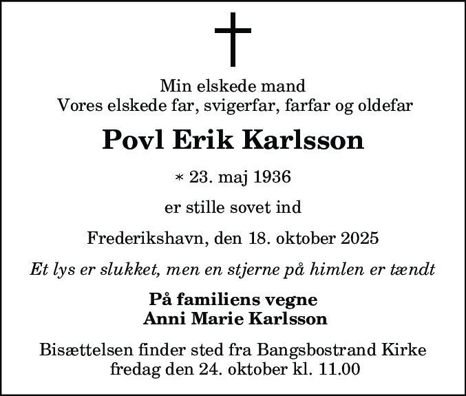 Dødsannonce for Povl Erik Karlsson