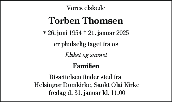 Dødsannonce for Torben Thomsen