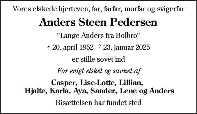 Dødsannonce for Anders Steen Pedersen