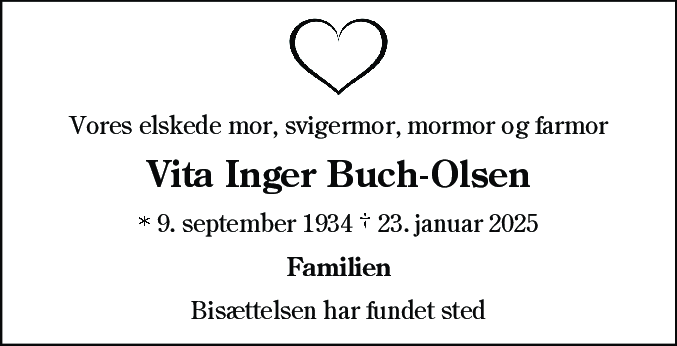 Dødsannonce for Vita Inger Buch-Olsen