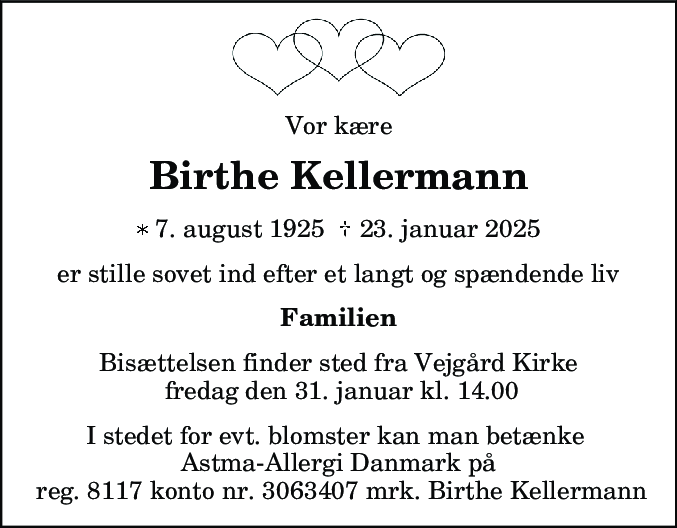 Dødsannonce for Birthe Kellermann