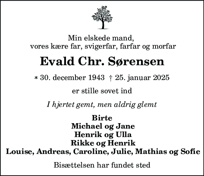 Dødsannonce for Evald Christian Sørensen