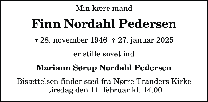 Dødsannonce for Finn Nordahl Pedersen