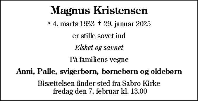 Dødsannonce for Magnus Kristensen