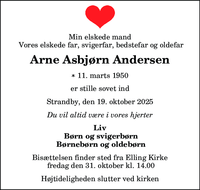 Dødsannonce for Arne Asbjørn Andersen
