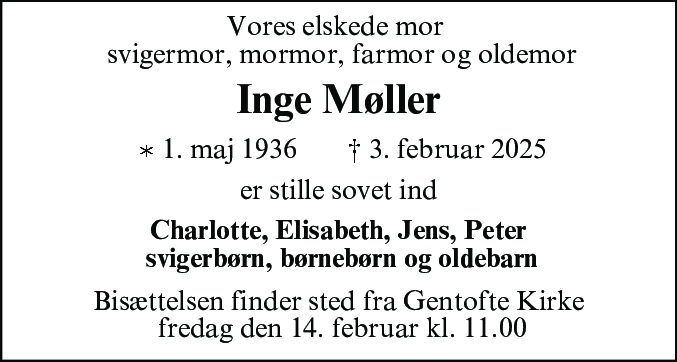 Dødsannonce for Inge Elisabeth Møller