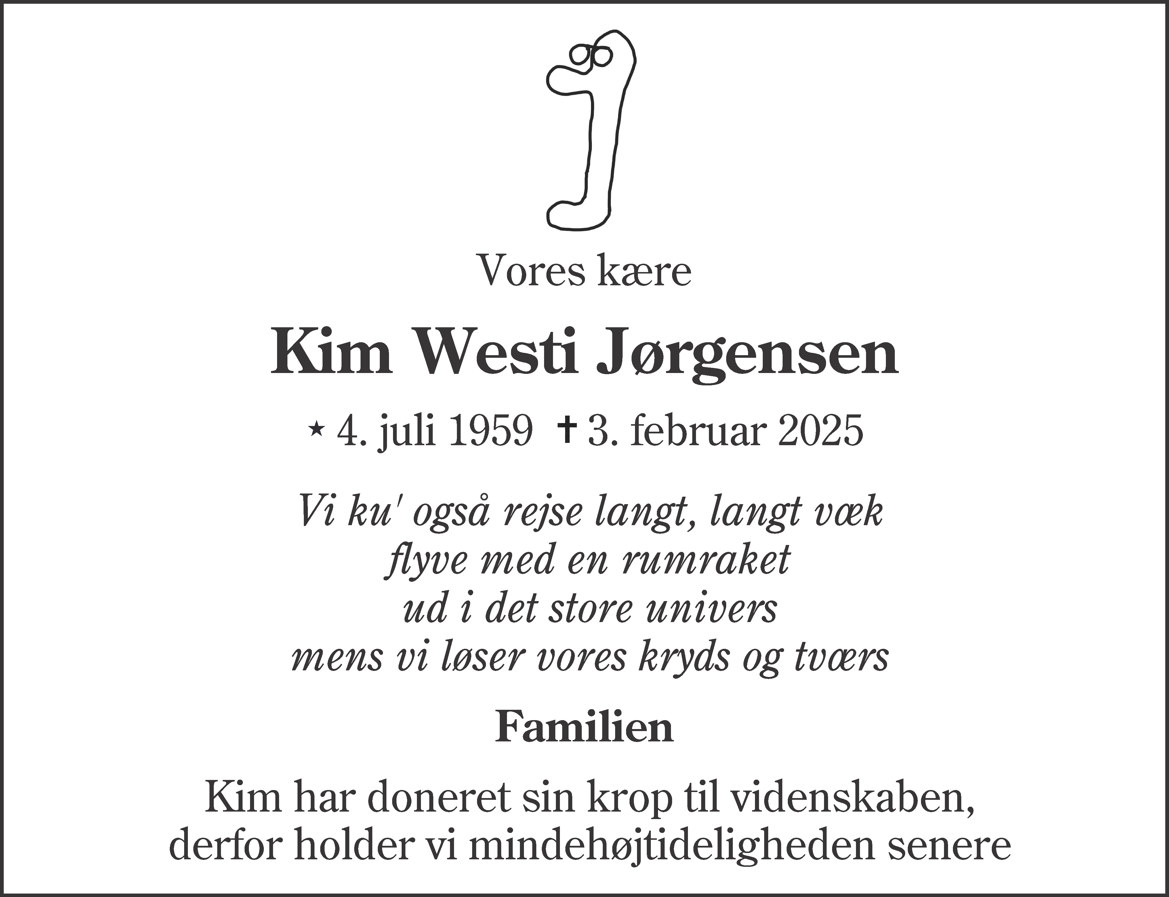 Dødsannonce for Kim Westi Jørgensen