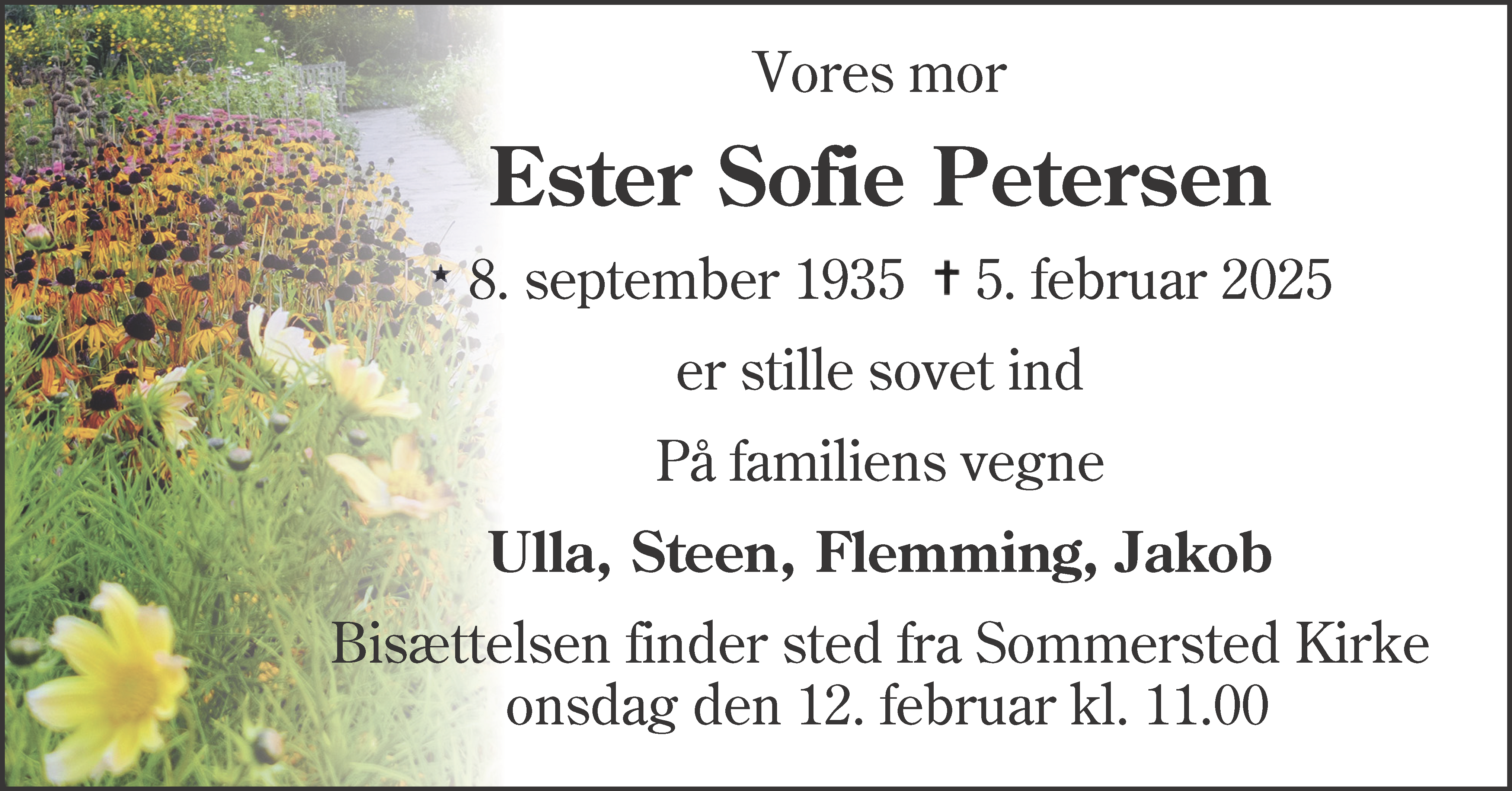Dødsannonce for Ester Sofie Petersen