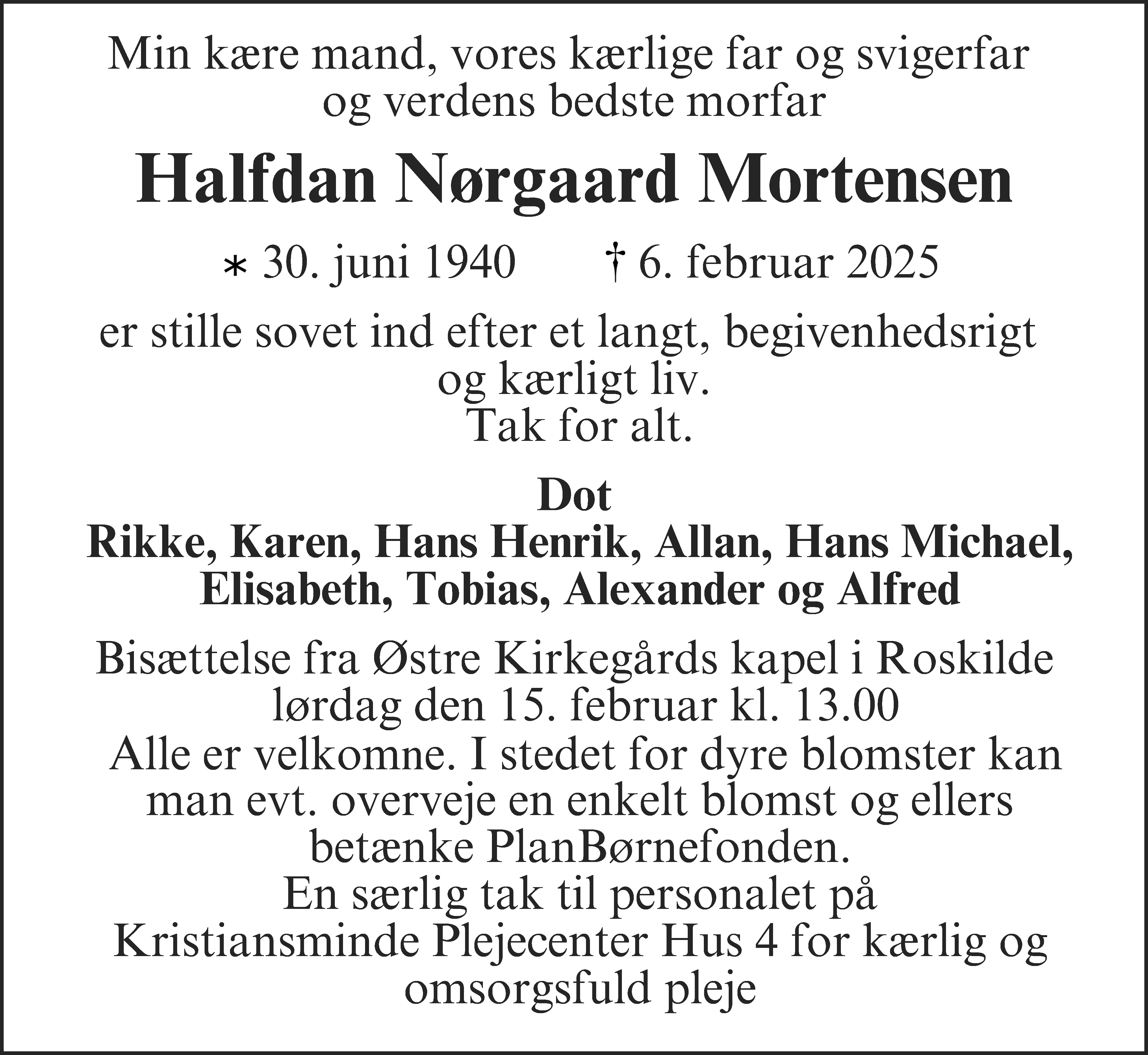 Dødsannonce for Halfdan Nørgaard Mortensen