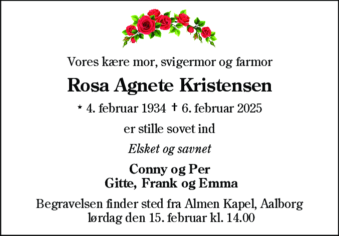 Dødsannonce for Rosa Agnete Kristensen