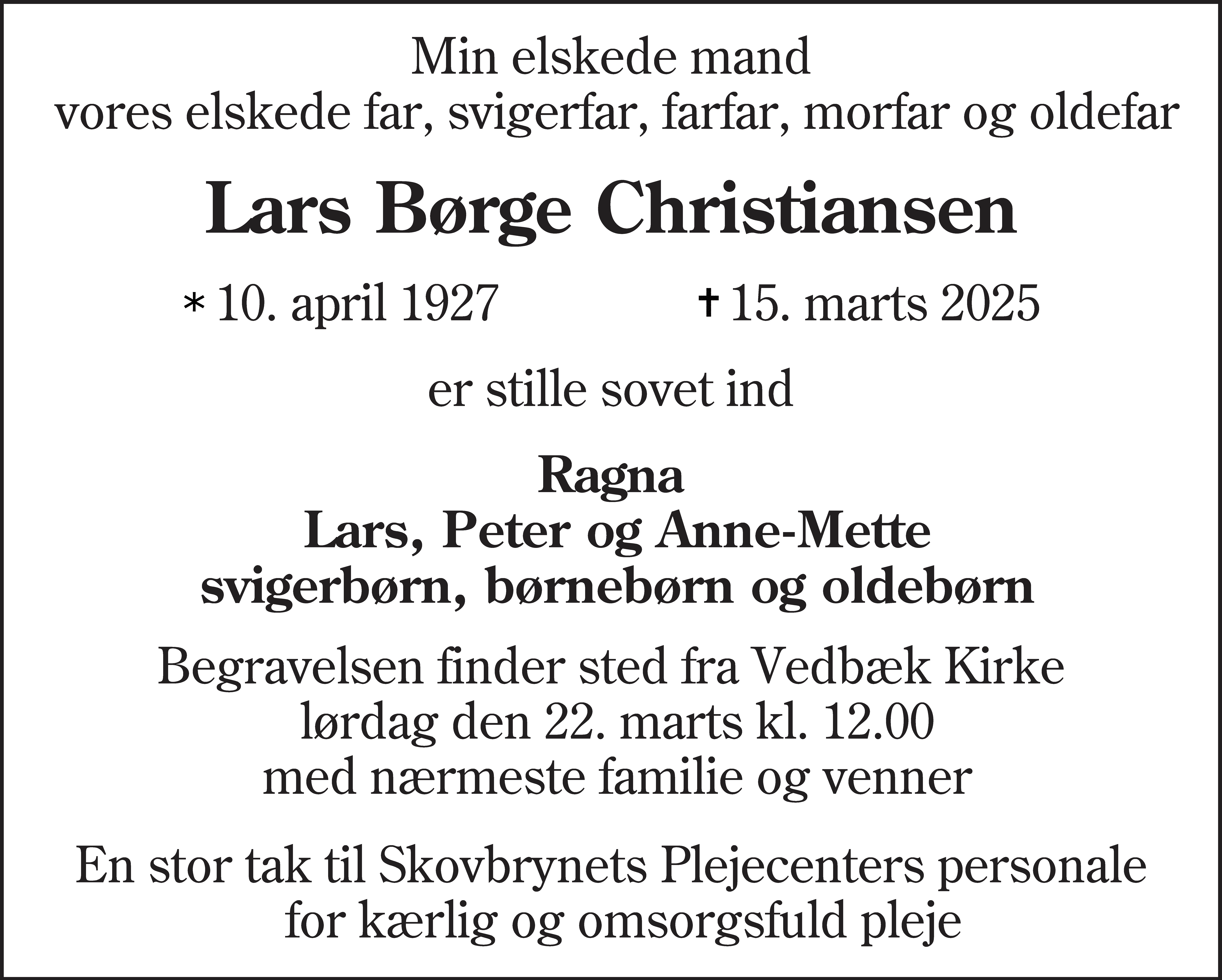 Dødsannonce for Lars Børge Christiansen
