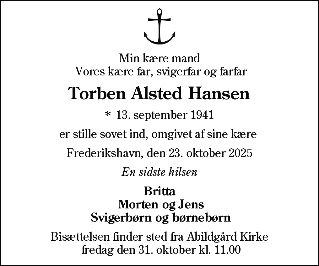 Dødsannonce for Torben Alsted Hansen