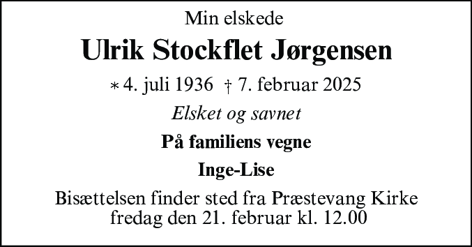 Dødsannonce for Ulrik Stockflet Jørgensen