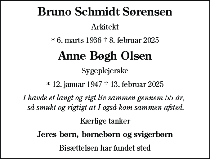 Dødsannonce for Bruno Schmidt Sørensen