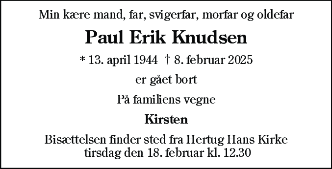 Dødsannonce for Paul Erik Knudsen
