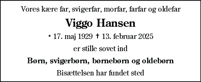 Dødsannonce for Viggo Hansen
