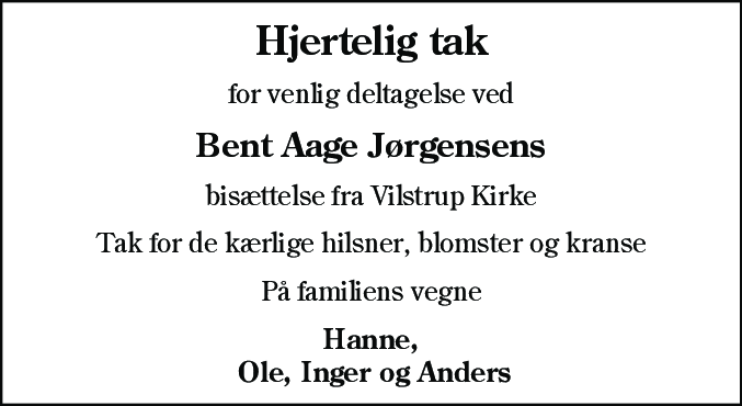 Dødsannonce for Bent Aage Jørgensen