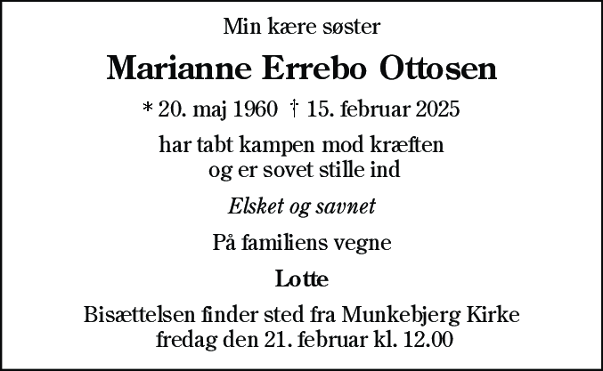 Dødsannonce for Marianne Errebo Ottosen
