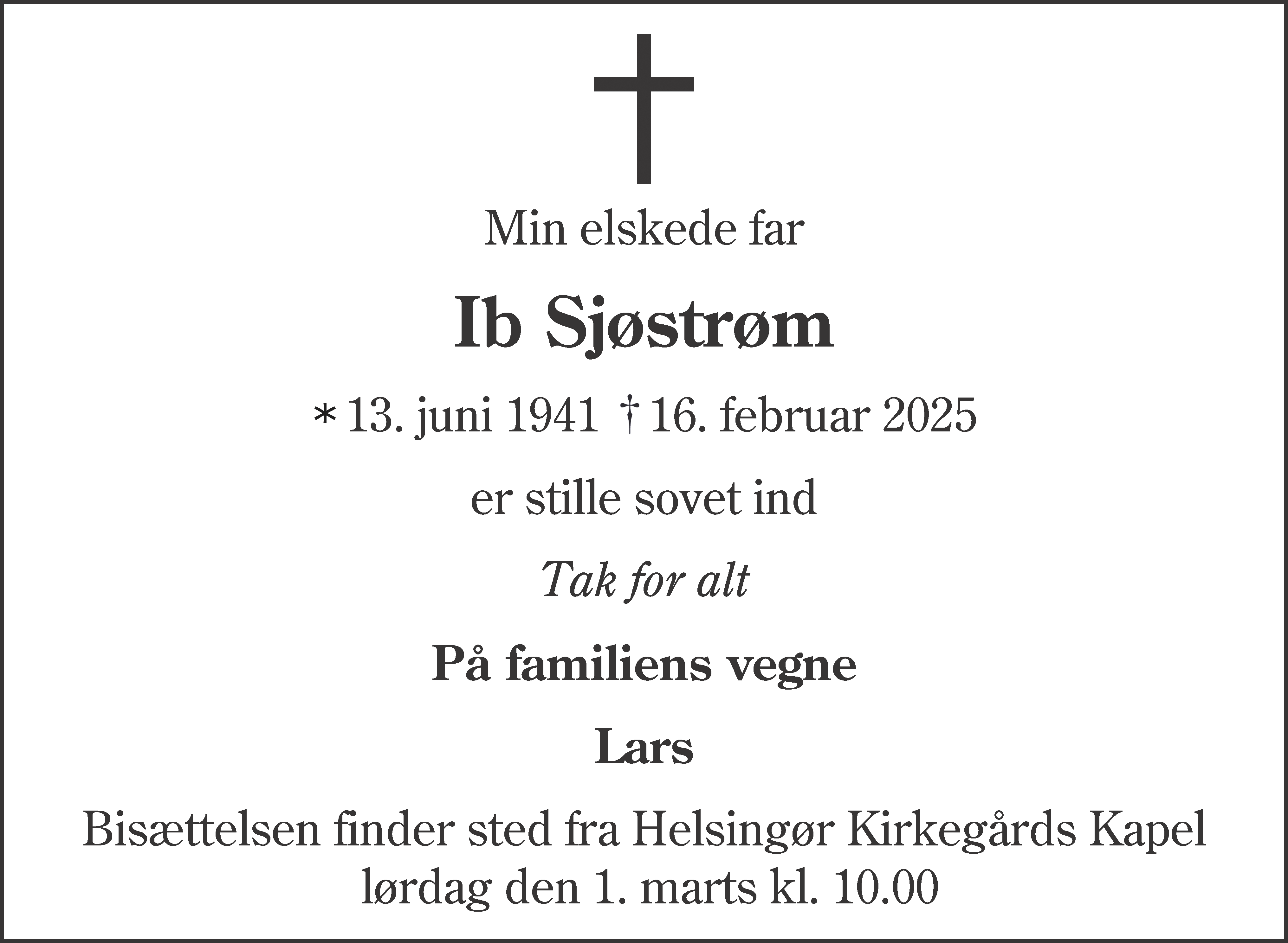 Dødsannonce for Ib Sjøstrøm