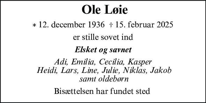 Dødsannonce for Kaj Ole Hansen Løie
