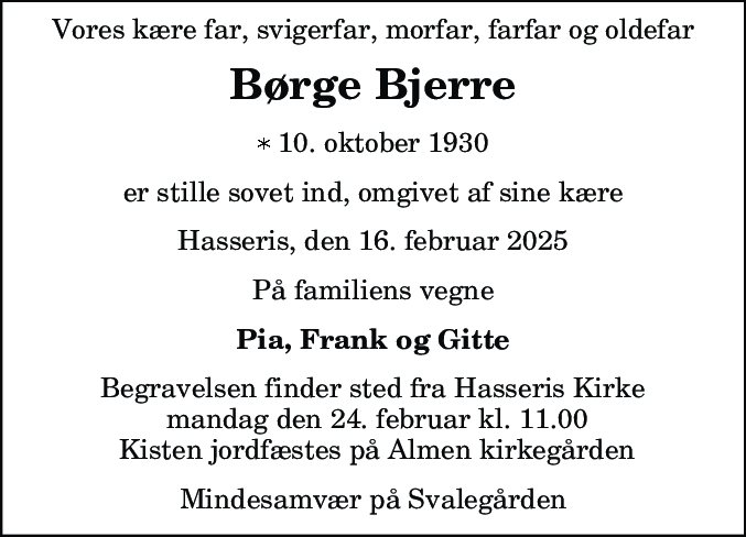 Dødsannonce for Børge Bjerre