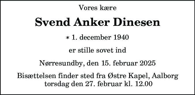 Dødsannonce for Svend Anker Dinesen