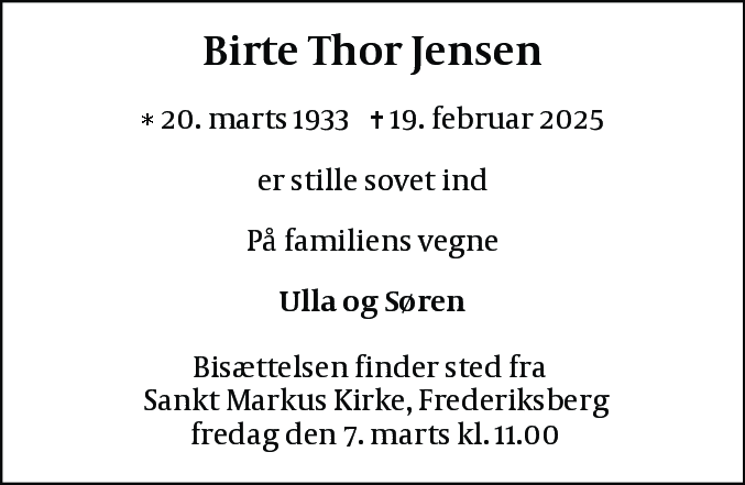 Dødsannonce for Birte Jensen
