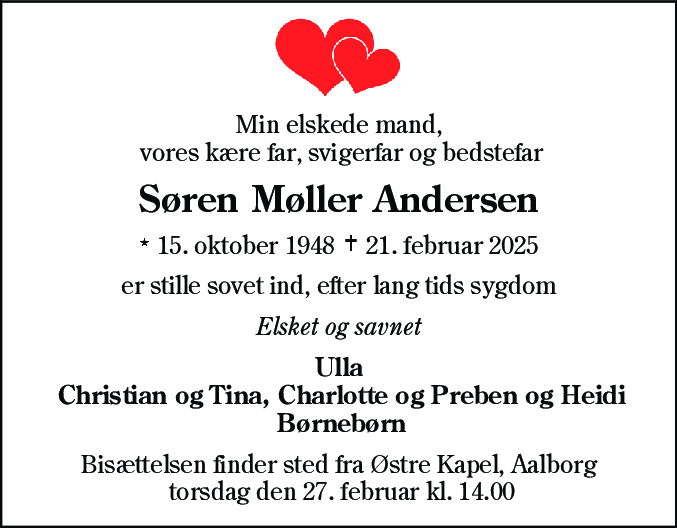 Dødsannonce for Søren Møller Andersen