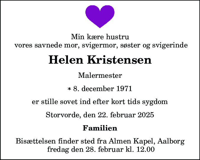 Dødsannonce for Helen Kristensen