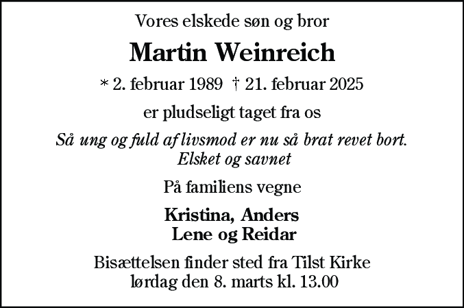 Dødsannonce for Martin Weinreich