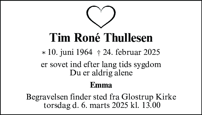 Dødsannonce for Tim Roné Thullesen