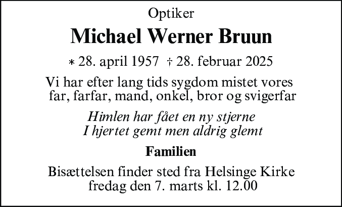 Dødsannonce for Michael Werner Bruun