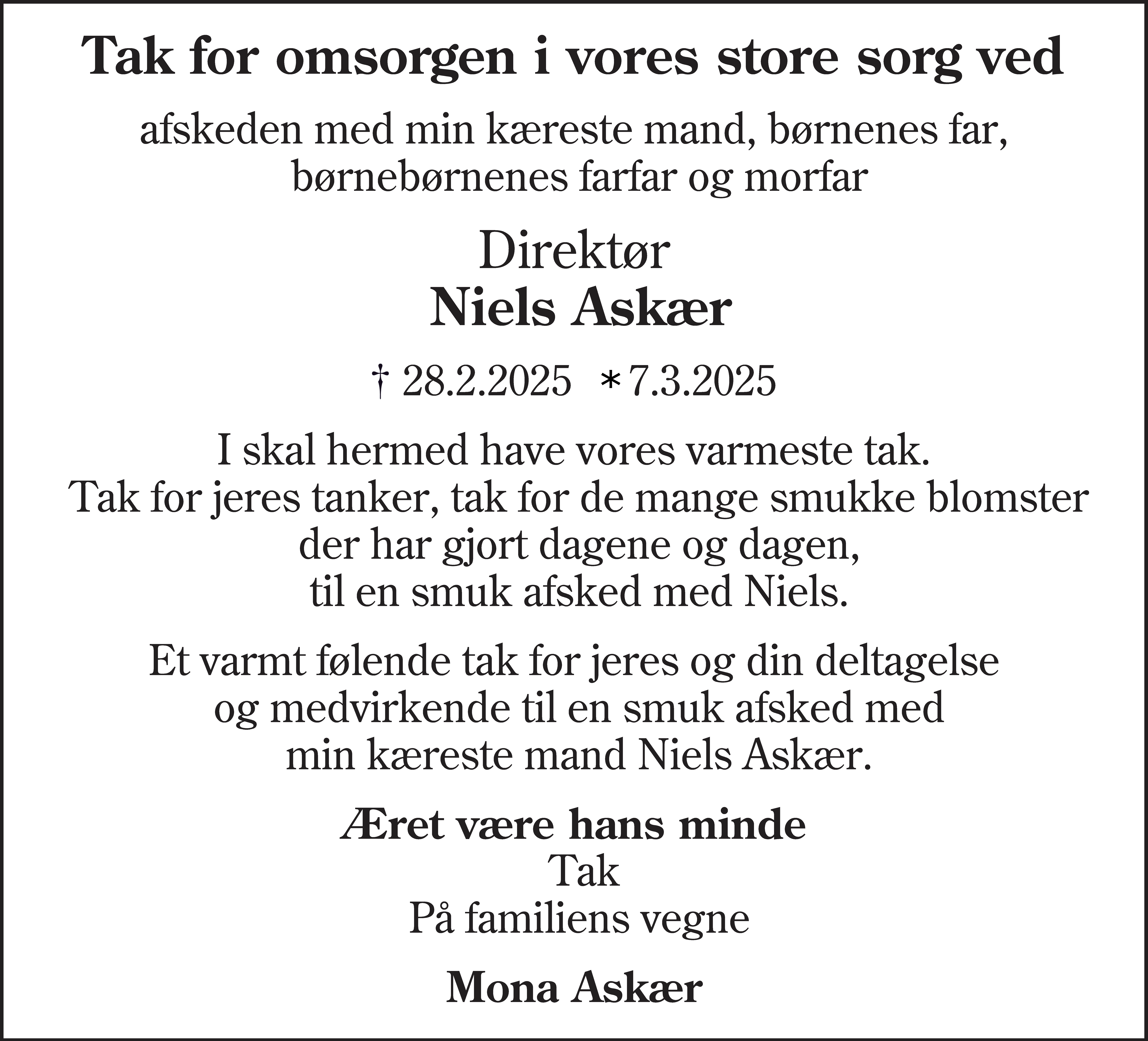 Dødsannonce for Niels Askær