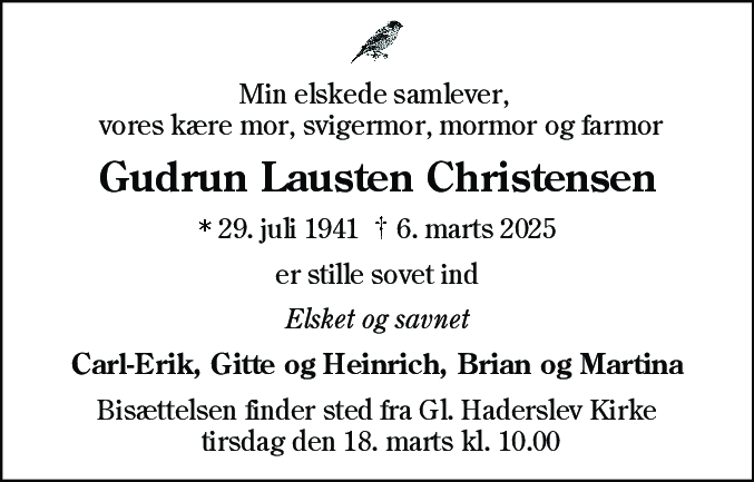 Dødsannonce for Gudrun Lausten Christensen