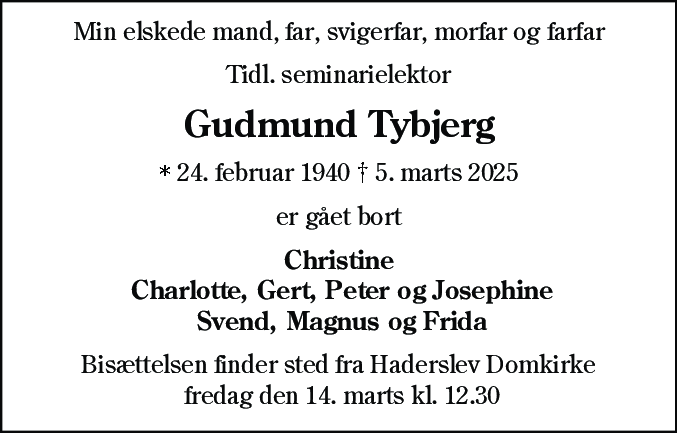Dødsannonce for Gudmund Tybjerg