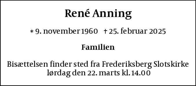 Dødsannonce for René Anning