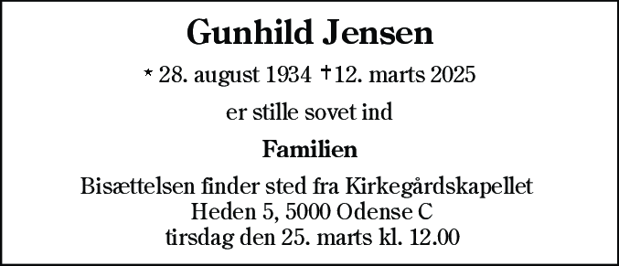 Dødsannonce for Gunhild Jensen