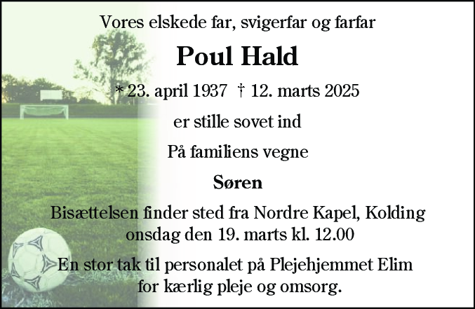 Dødsannonce for Poul Hald