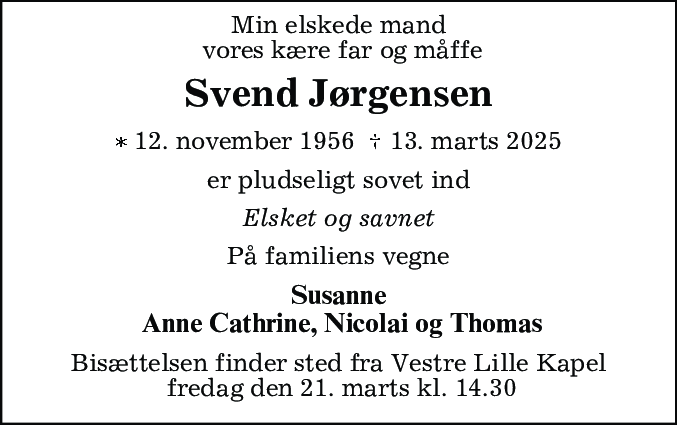 Dødsannonce for Svend Jørgensen