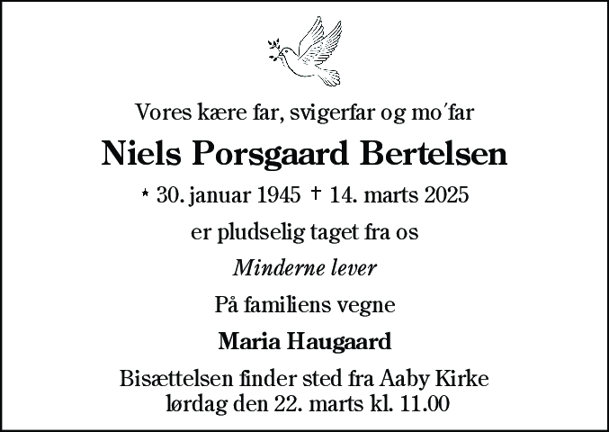 Dødsannonce for Niels Porsgaard Bertelsen
