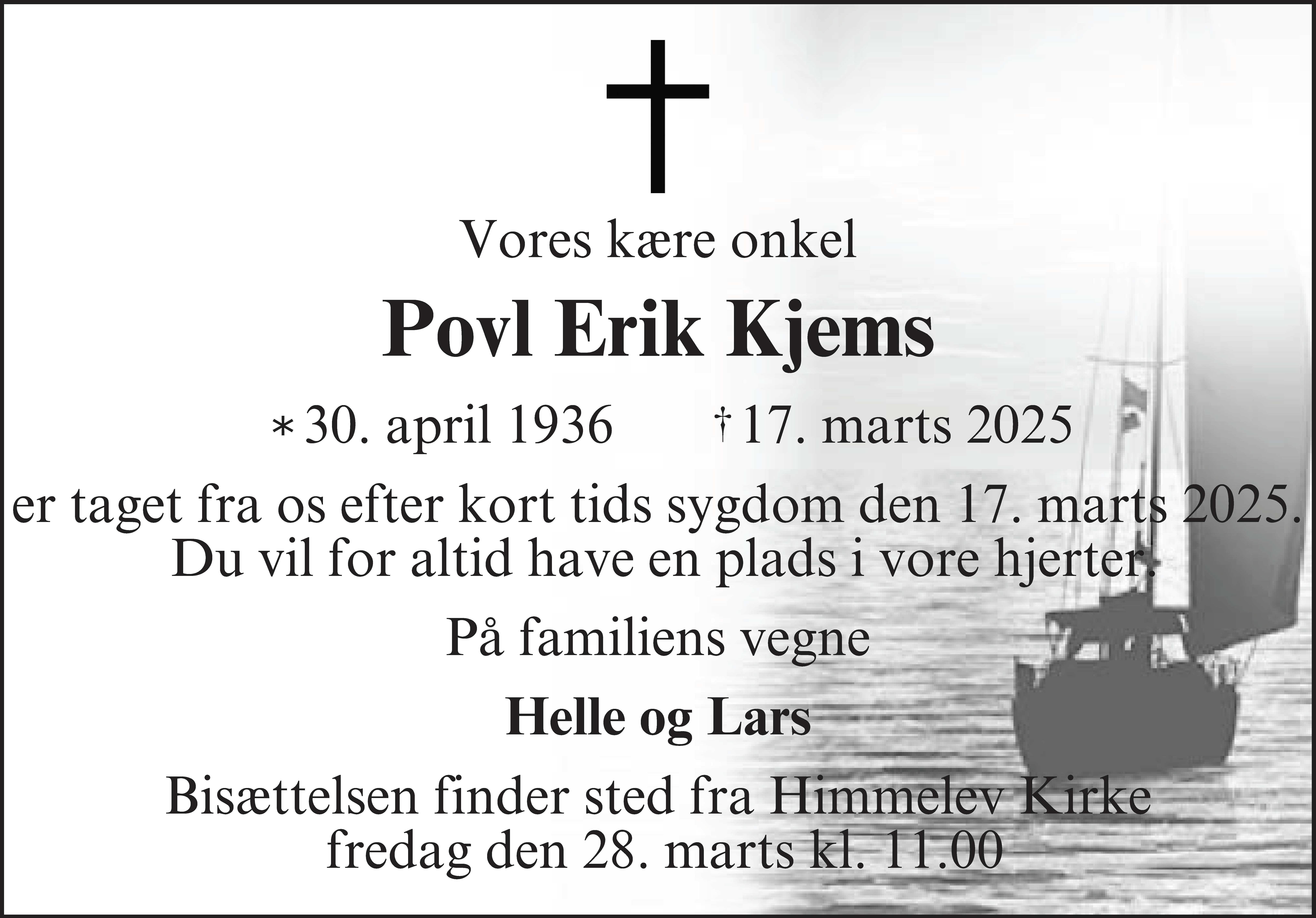 Dødsannonce for Povl Erik Kjems