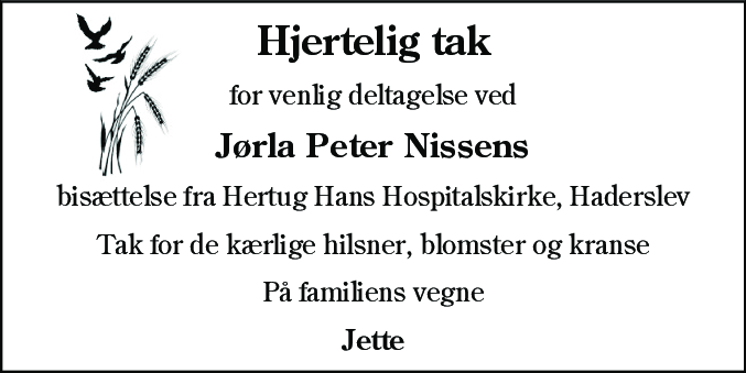 Dødsannonce for Jørla Peter Nissen