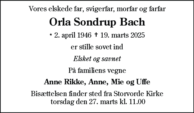 Dødsannonce for Orla Sondrup Bach