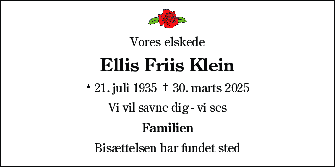 Dødsannonce for Ellis Friis Klein