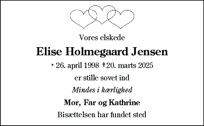 Dødsannonce for Elise Holmegaard Jensen