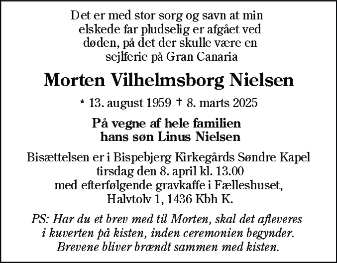 Dødsannonce for Morten Vilhelmsborg Nielsen